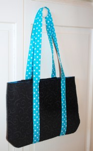 S's favorite color is teal!  I LOVE how the teal polka dots came together with this fabric.